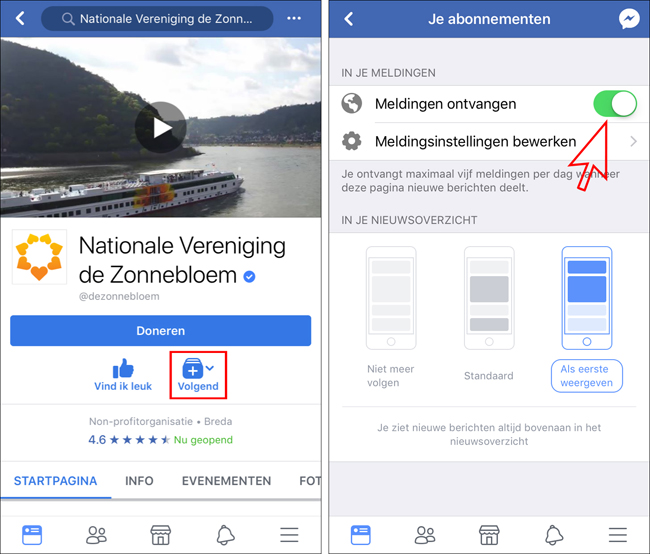 instellingen nieuwsoverzicht Facebook in de app